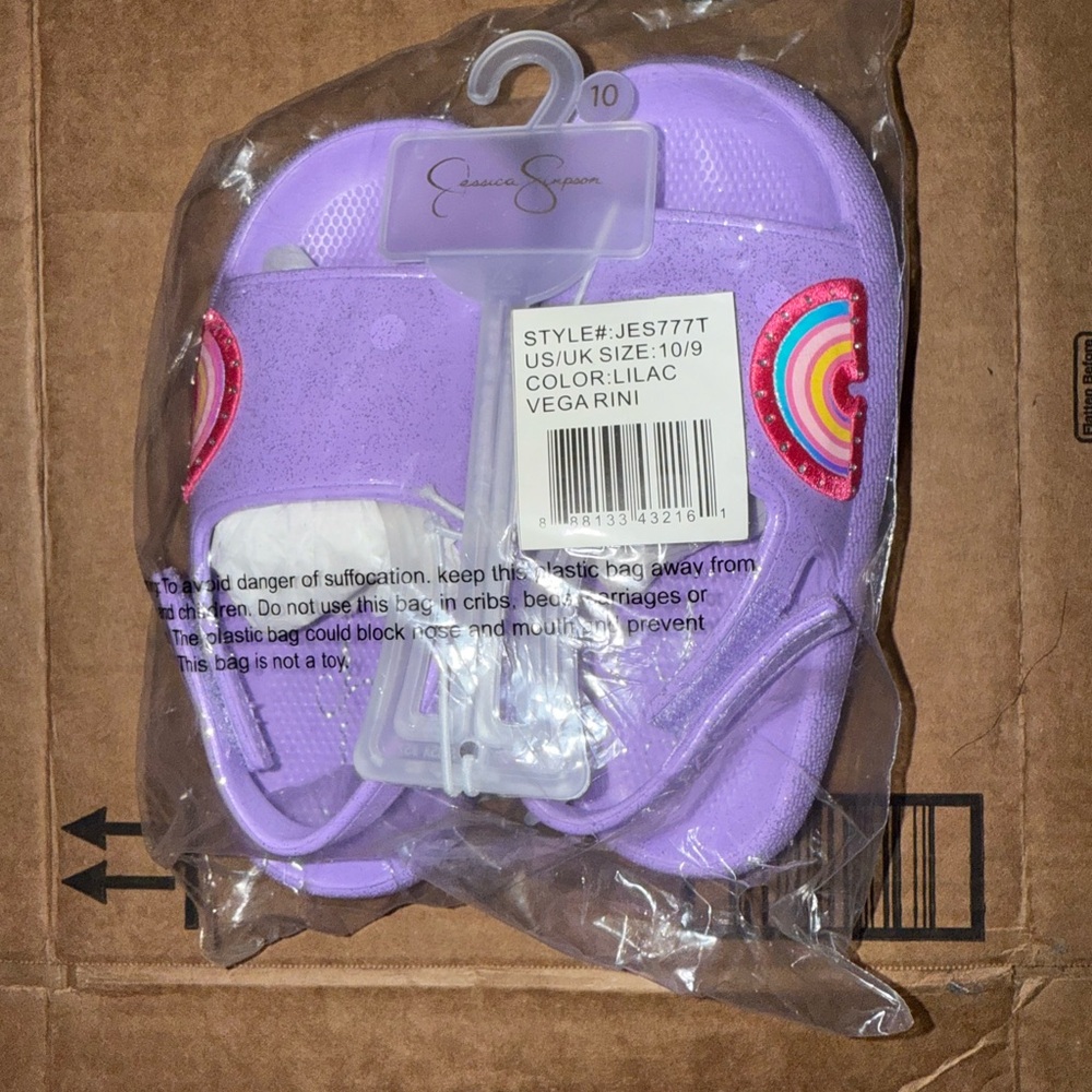 NEW Jessica Simpson Lilac Sandals with Rainbow Heart Size 10c Kids Toddler Girl